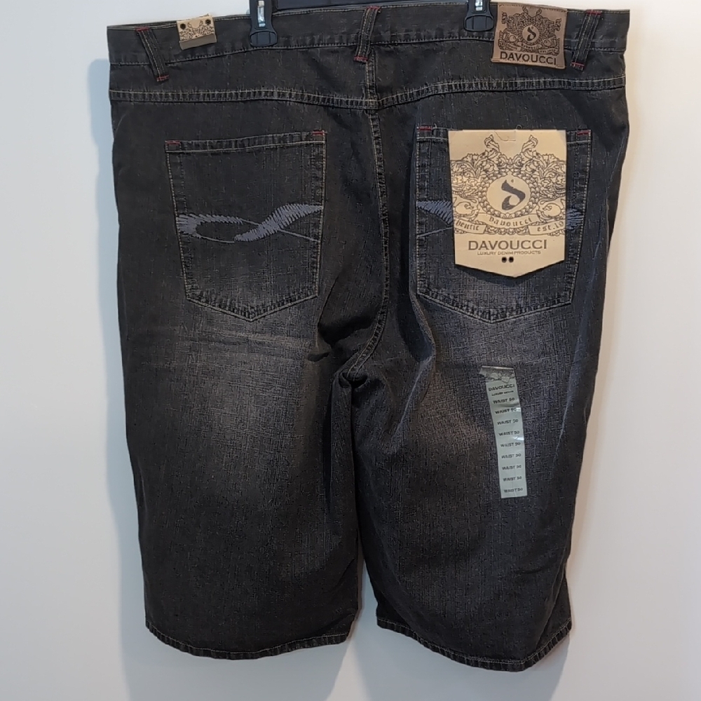 Vintage NWT Y2K Black Baggy Denim Shorts Jorts Men's Size 50 Streetwear Davoucci